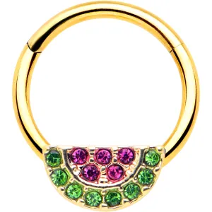 16 Gauge 3/8 Pink Green Gem Gold Hue Watermelon Yum Hinged Segment Ring