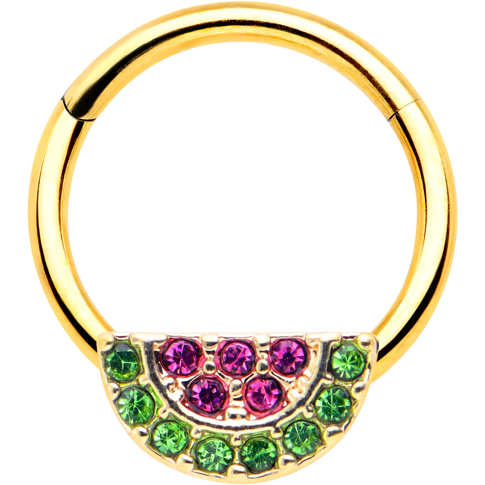 16 Gauge 3/8 Pink Green Gem Gold Hue Watermelon Yum Hinged Segment Ring