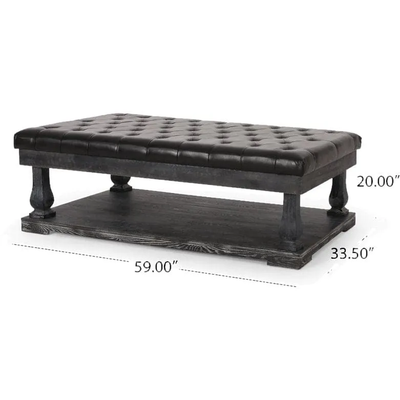 59" Tufted Rectangle Cocktail with Storage Ottoman