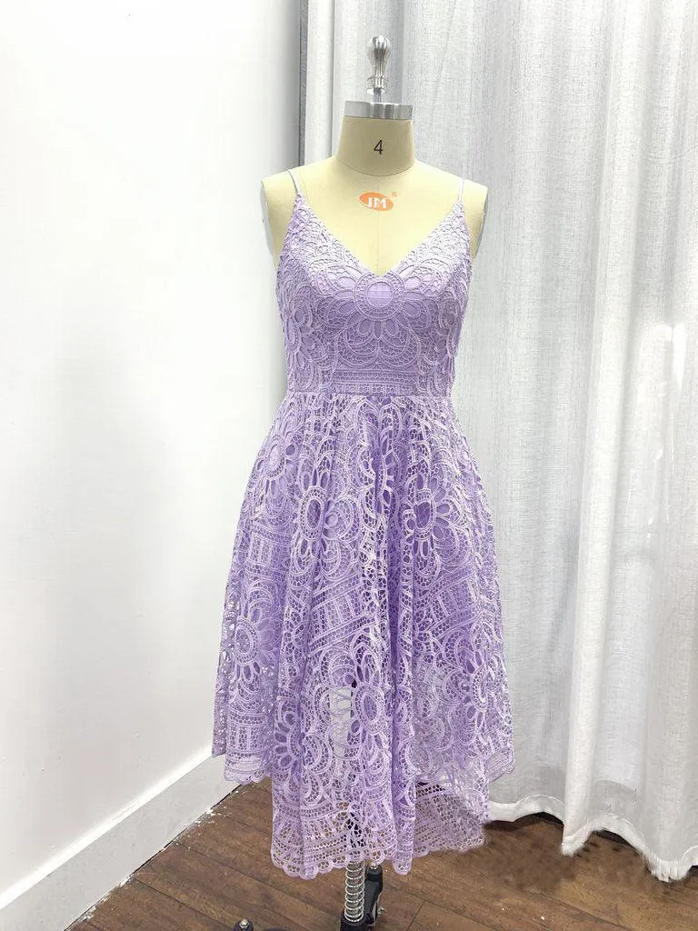 A-Line V-Neck Pearl Pink Lace Bridesmaid Prom Dress TP0084