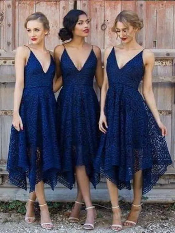 A-Line V-Neck Pearl Pink Lace Bridesmaid Prom Dress TP0084