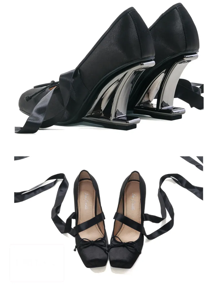 Ballet Ribbon Heeled Pumps