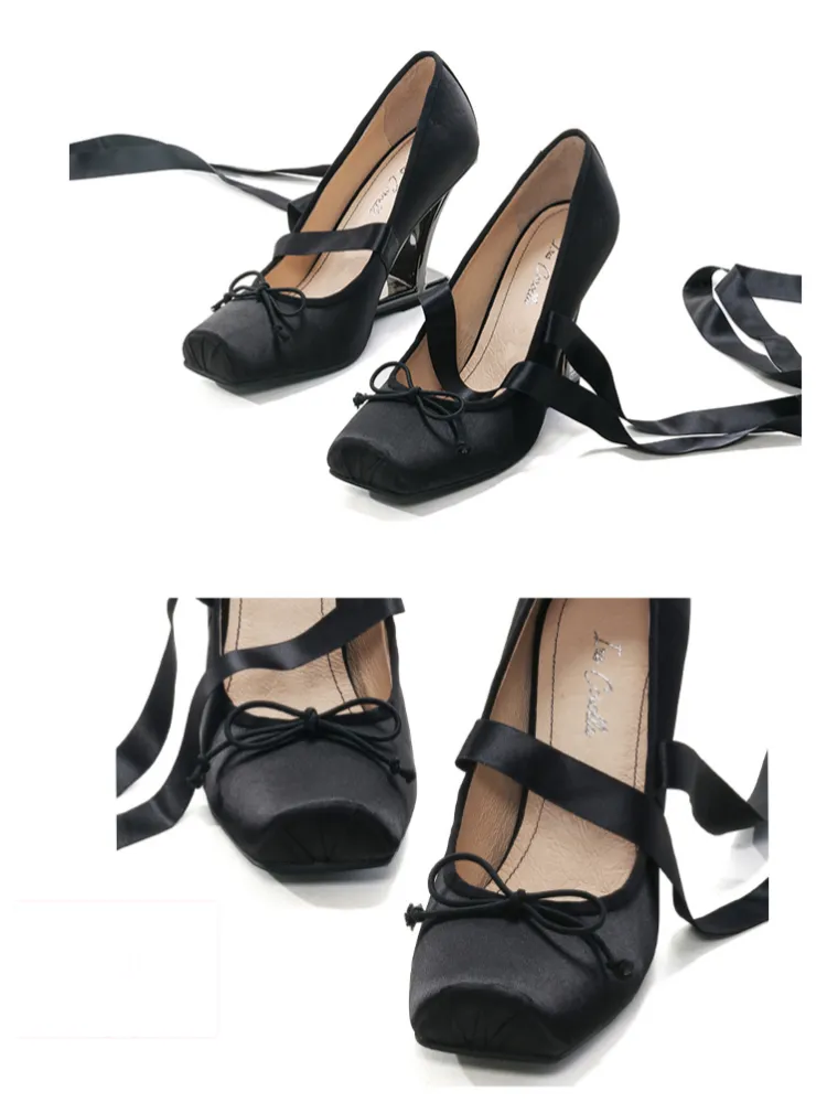 Ballet Ribbon Heeled Pumps