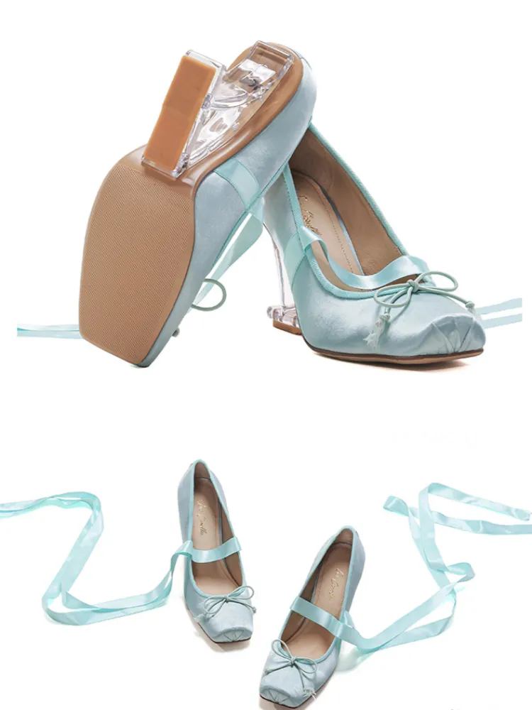 Ballet Ribbon Heeled Pumps