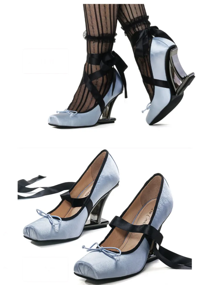 Ballet Ribbon Heeled Pumps