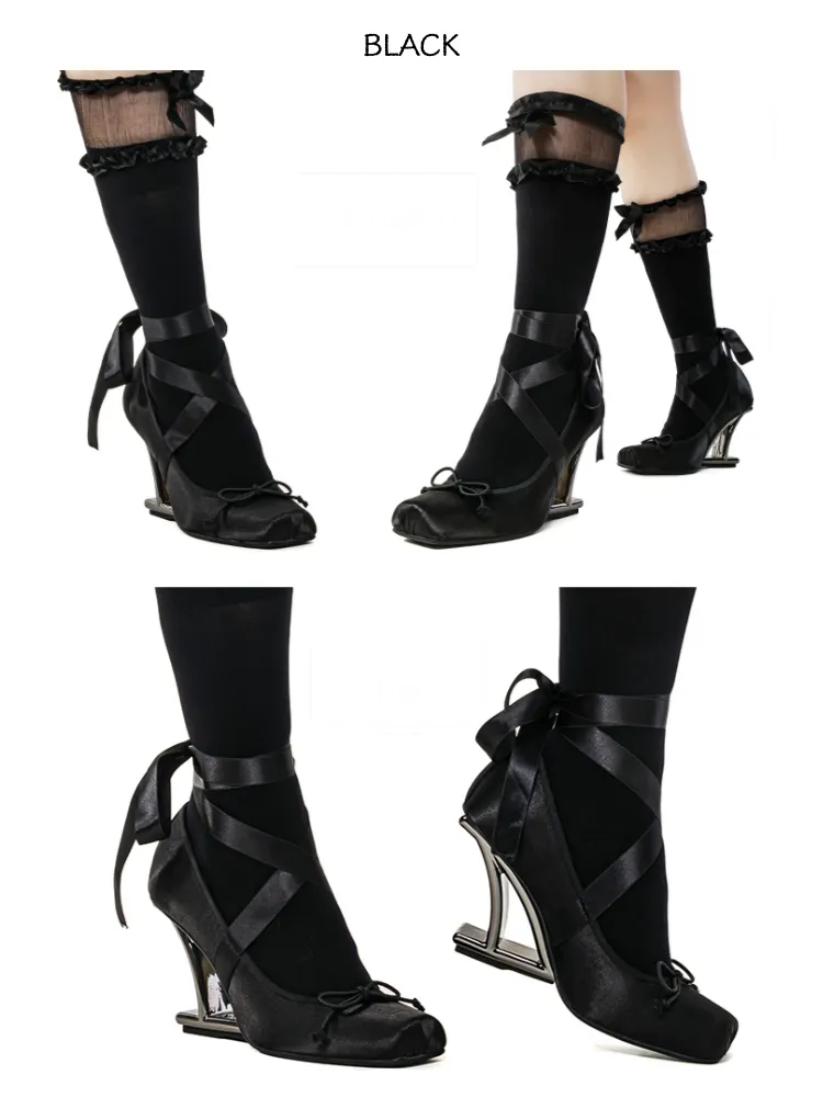 Ballet Ribbon Heeled Pumps