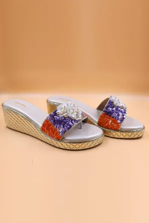Beige Sequins Zardosi Wedges