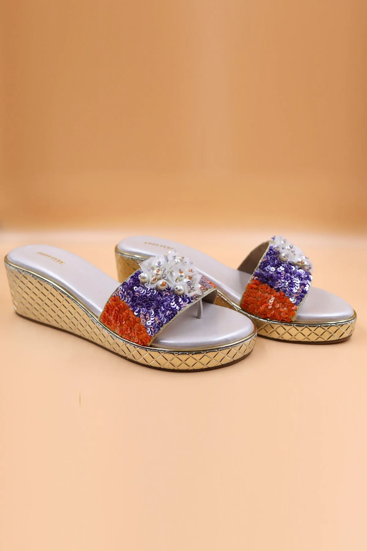 Beige Sequins Zardosi Wedges