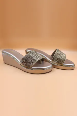 Beige Thread & Zardosi Wedges