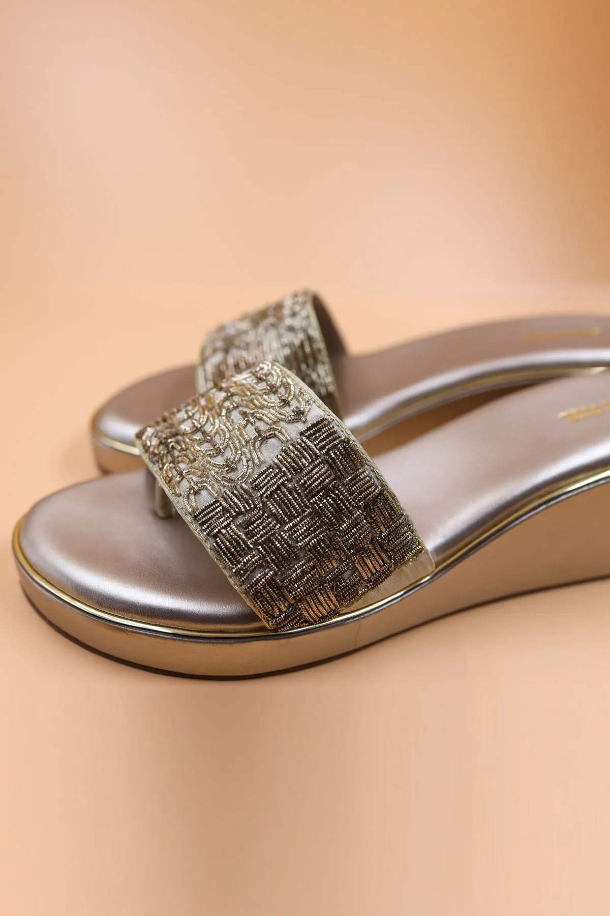Beige Thread & Zardosi Wedges