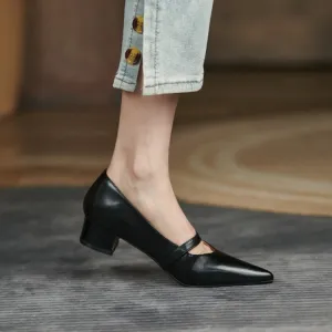 Black Block Heel Mary Jane Pumps #001008C