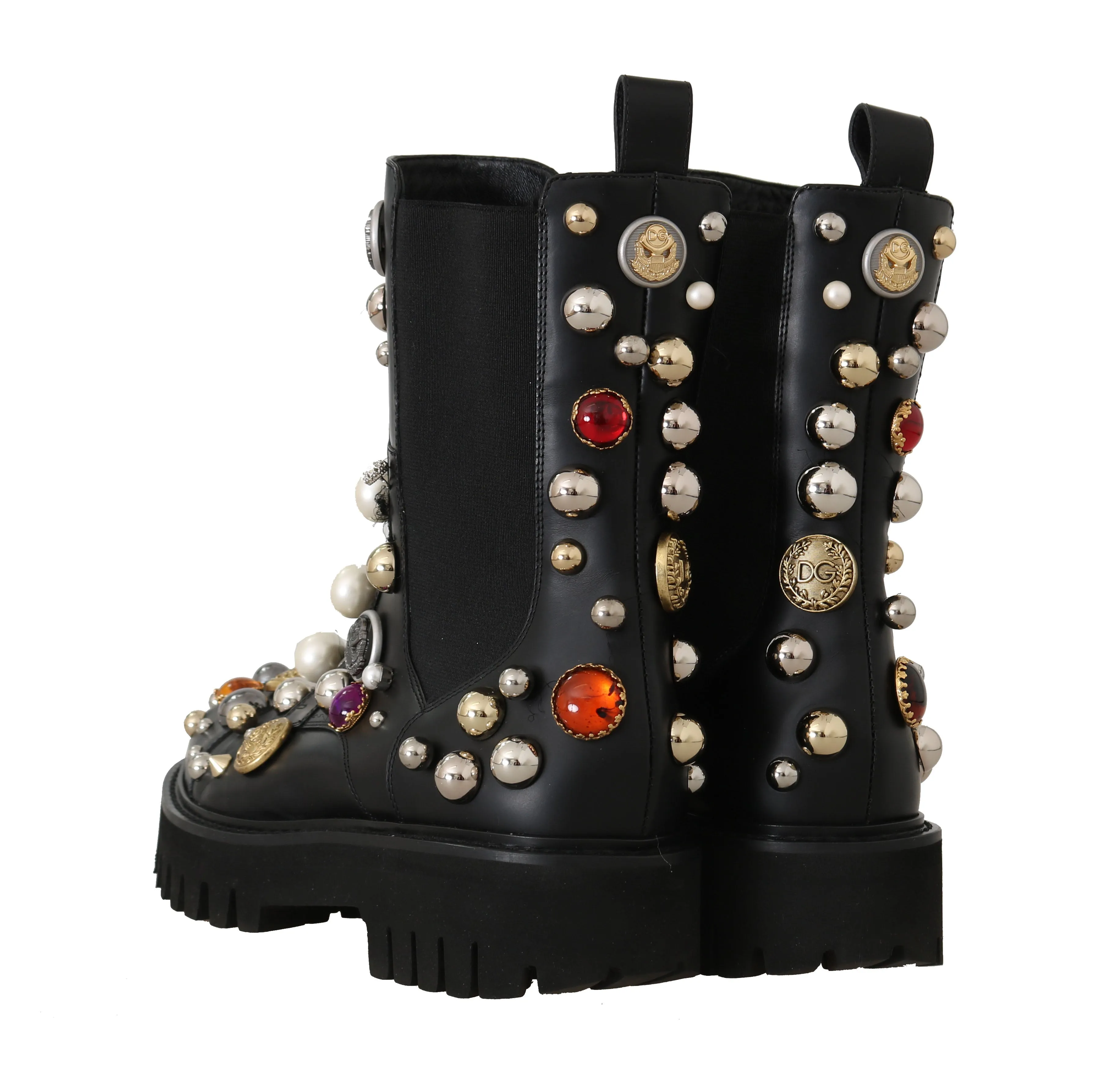Black Leather Pearl Studded Boots