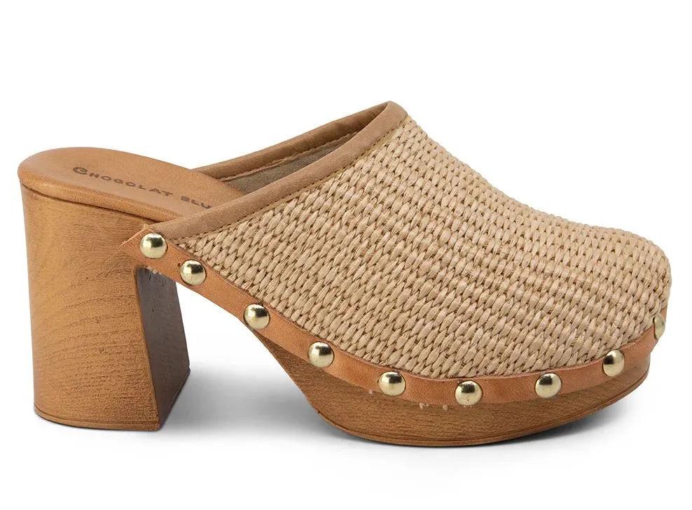 CHOCOLAT  BLU MELODY NATURAL RAFFIA PLATFORM SANDALS