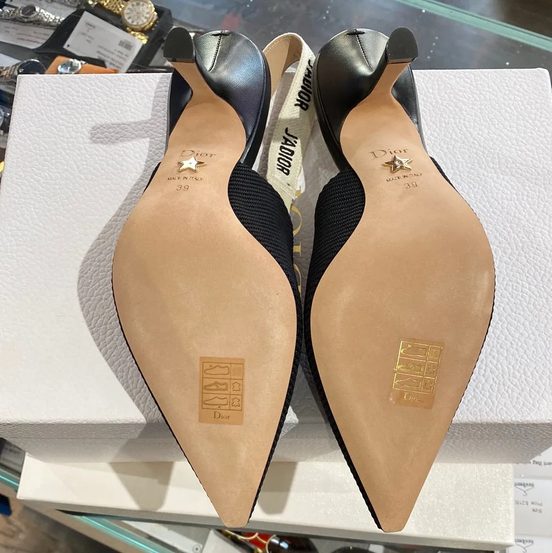 Christian Dior Black Fabric and Ribbon J'Adior Slingback