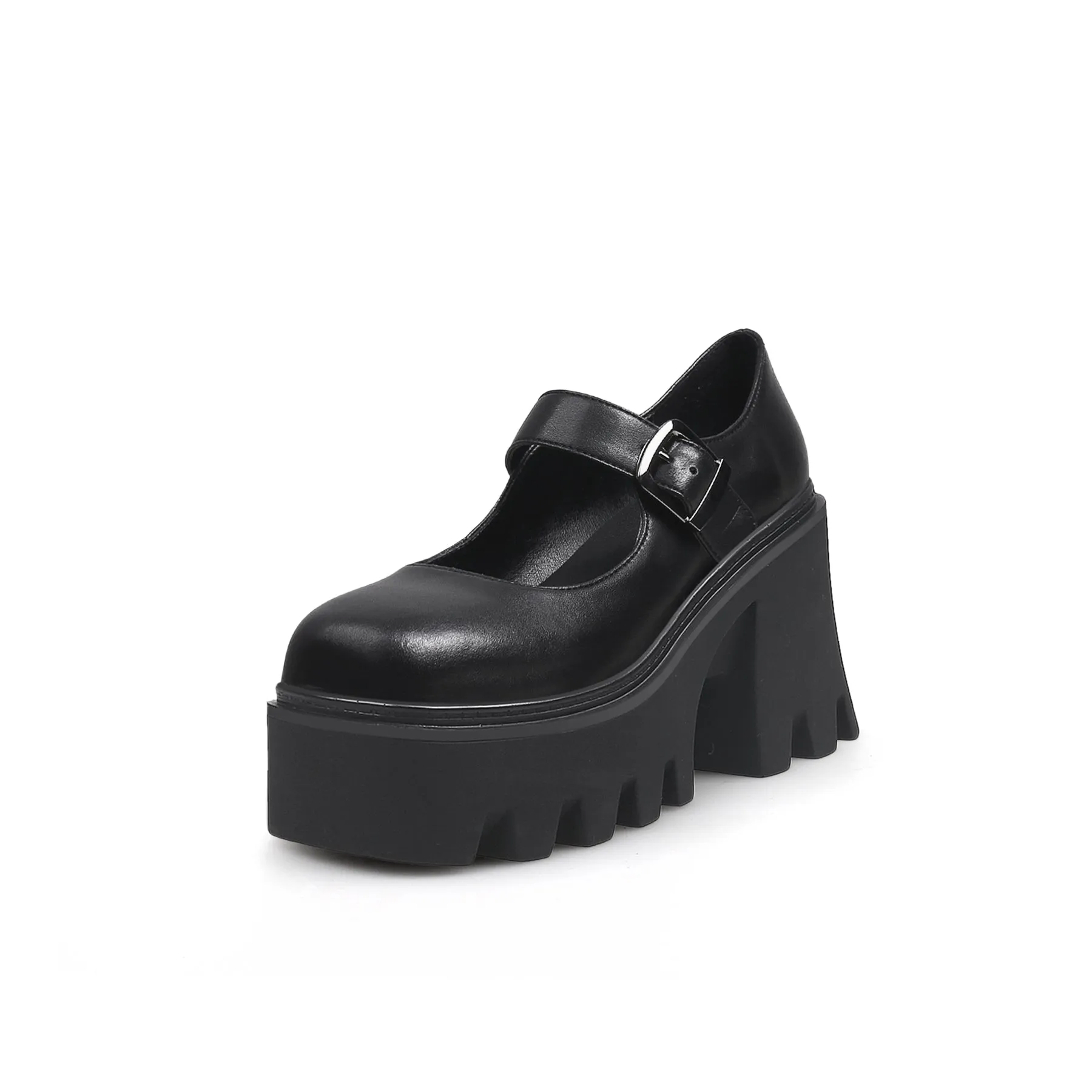 Classic Chunky Heel Platform Mary Jane - Black