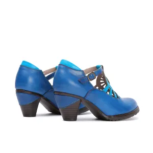 CrazycatZ Women's Leather Mary Jane Shoes Mary Jane Colorful Leather Oxfords Vintage Light Blue
