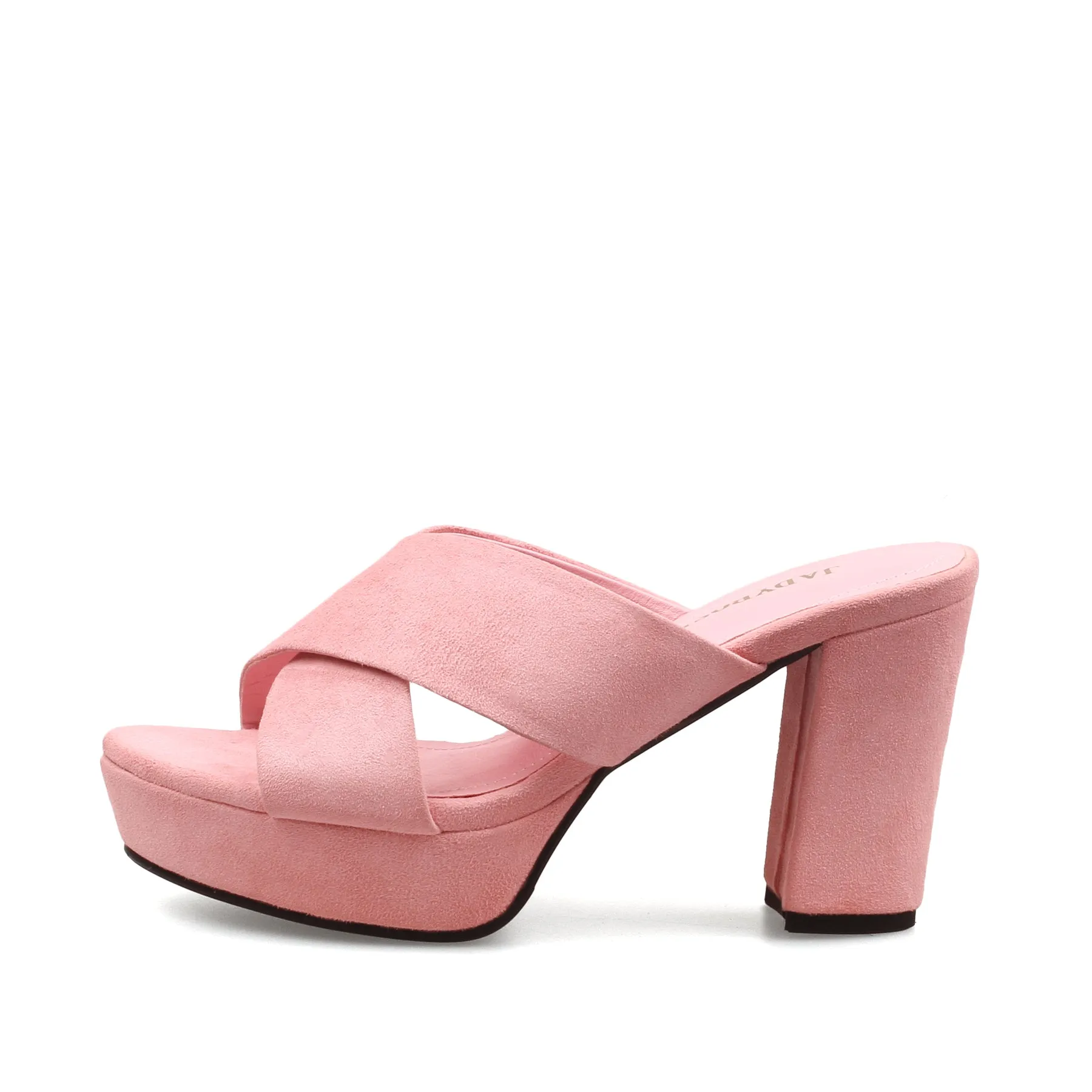 Crisscross Leather Platform Mule - Peach