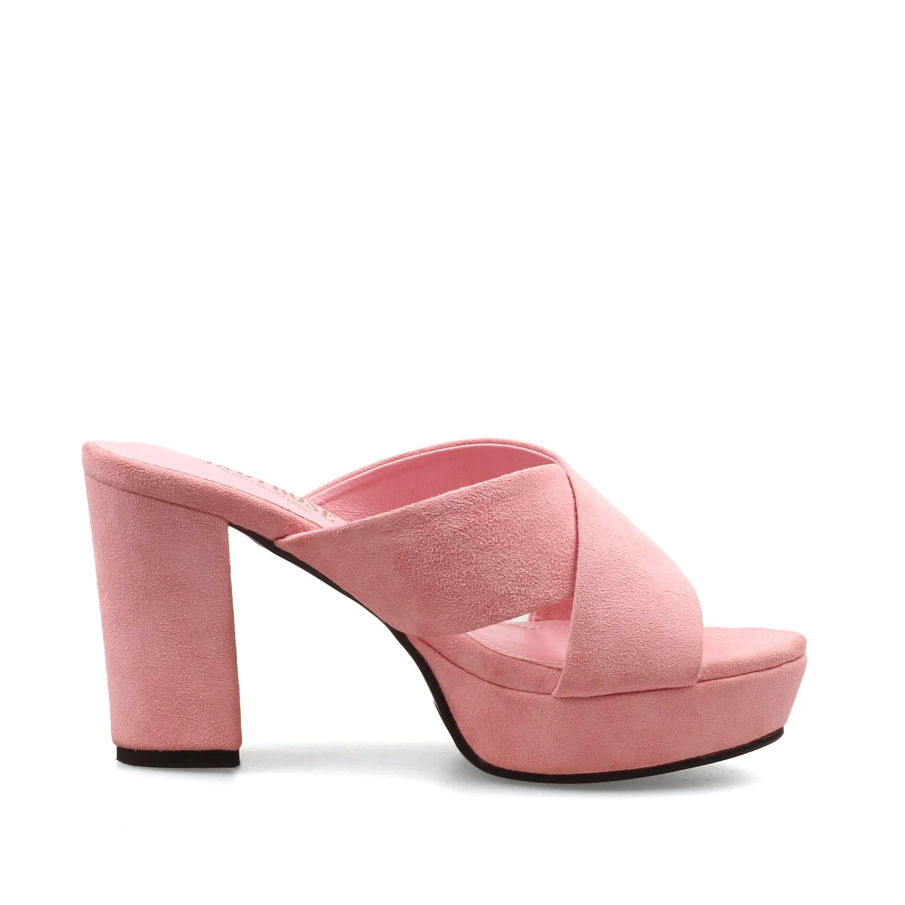 Crisscross Leather Platform Mule - Peach