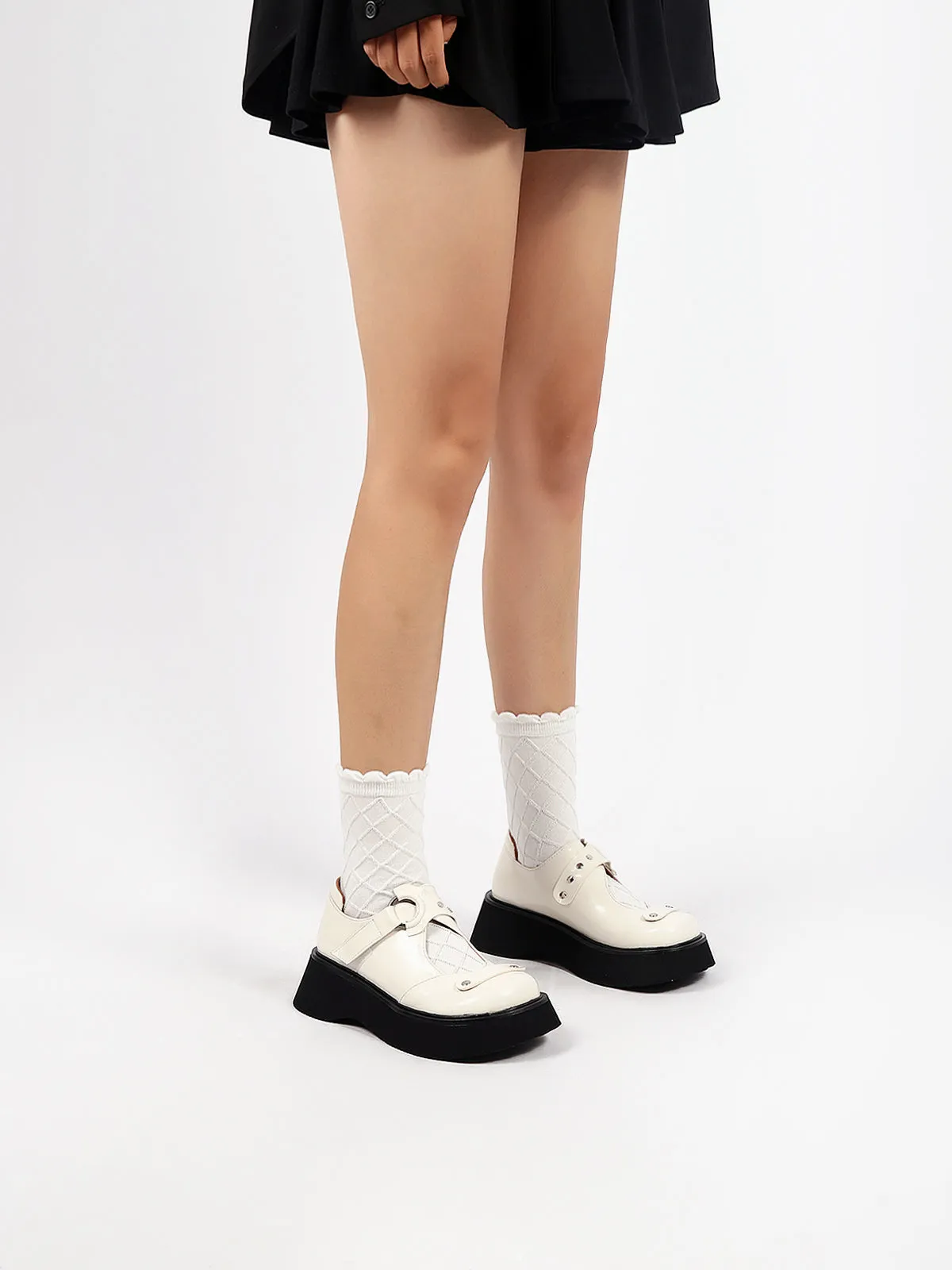 Cut-Out Patent Leather Mary Jane Ivory