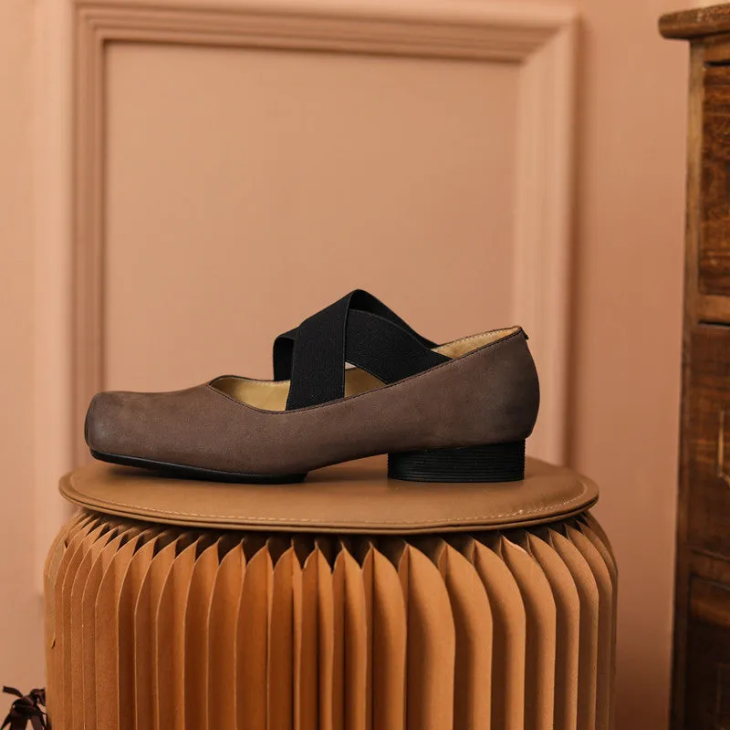 Demi Brown Square toe Ballet Flats