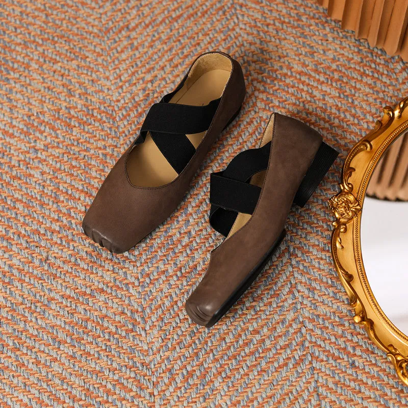 Demi Brown Square toe Ballet Flats