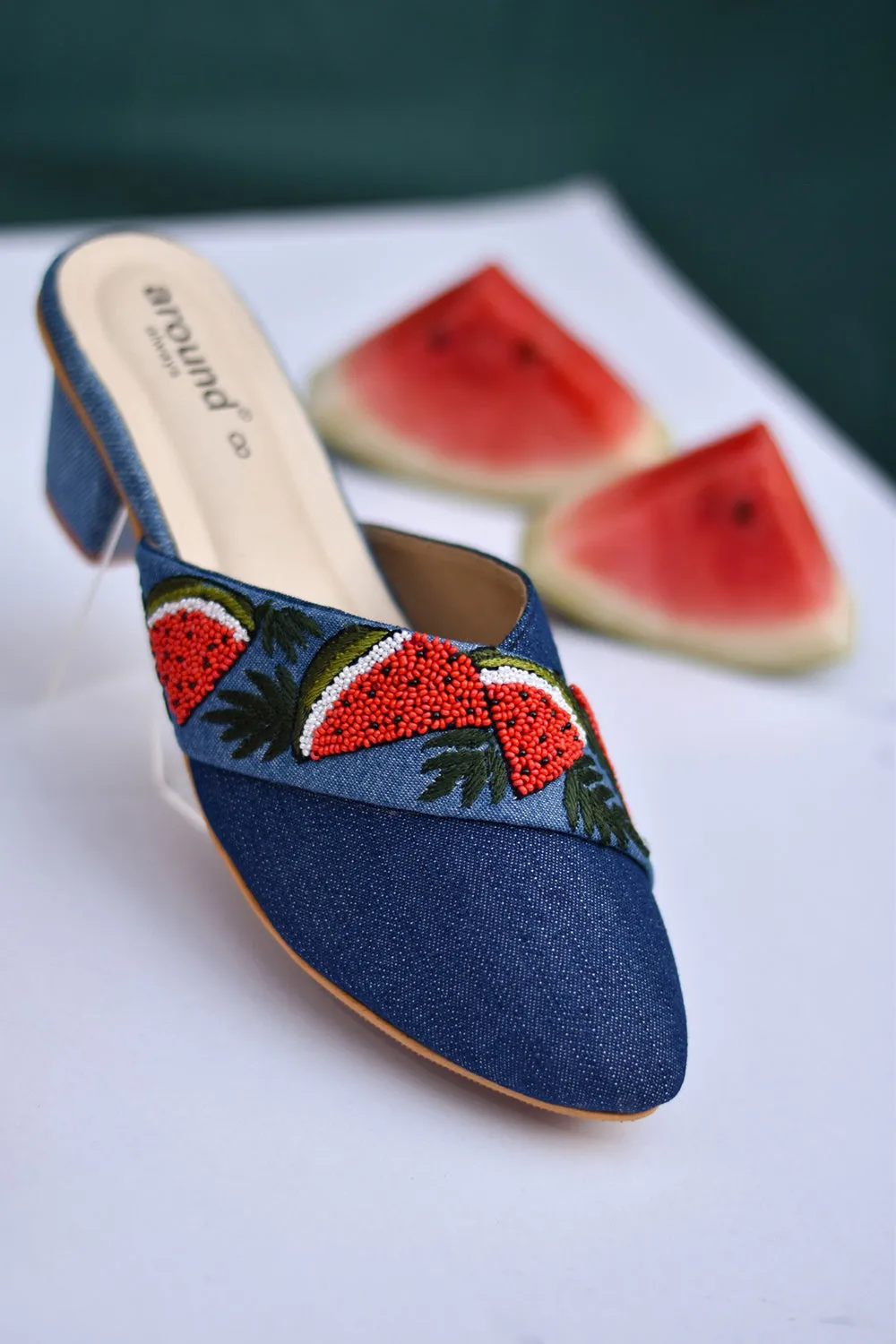 Denim Blue & White Mules