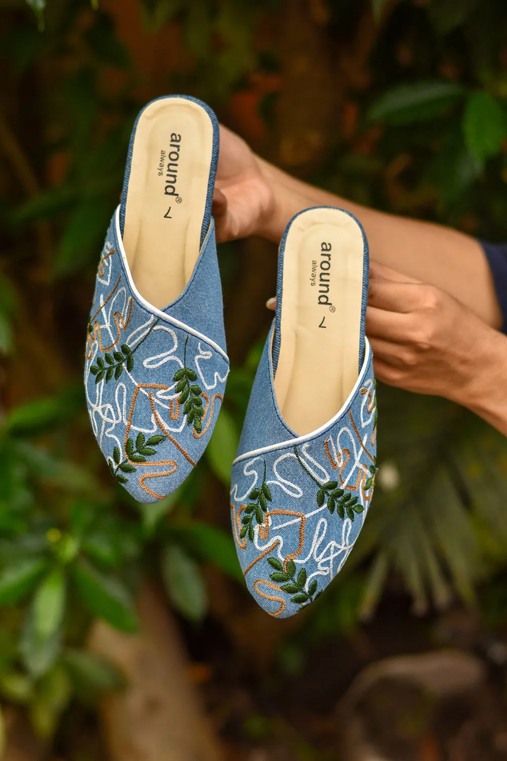 Denim Blue & White Mules