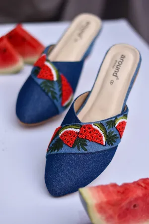 Denim Blue & White Mules