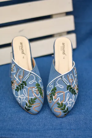 Denim Blue & White Mules