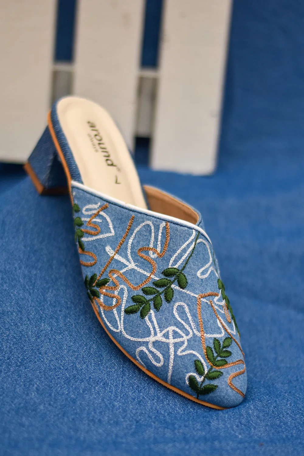 Denim Blue & White Mules