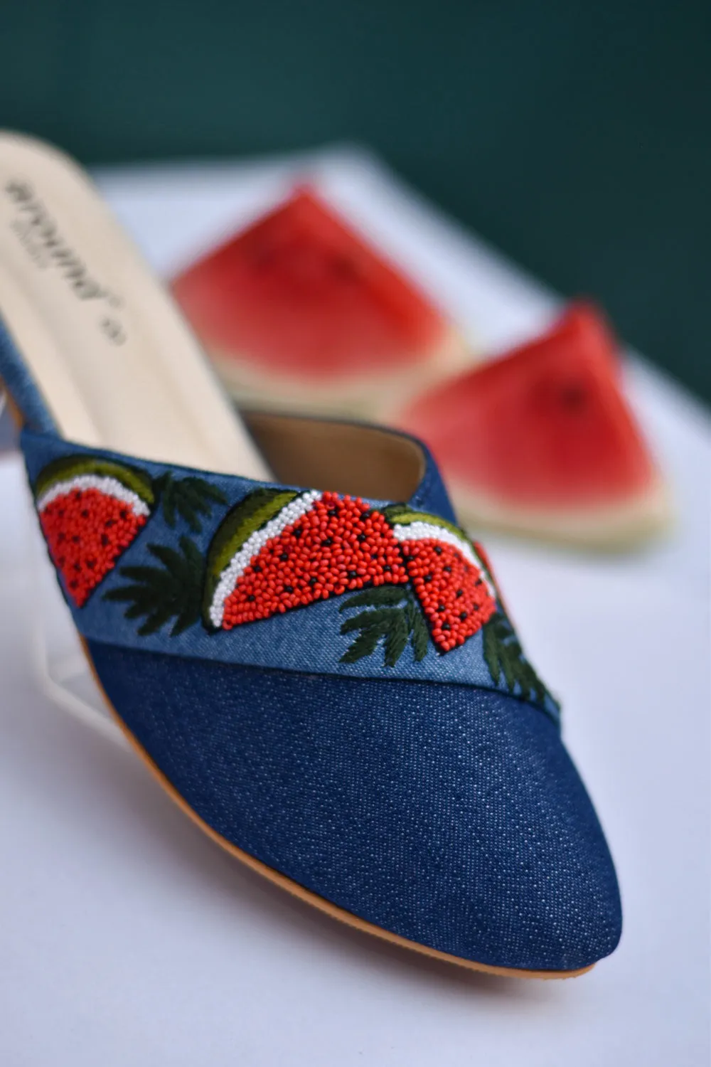 Denim Blue & White Mules