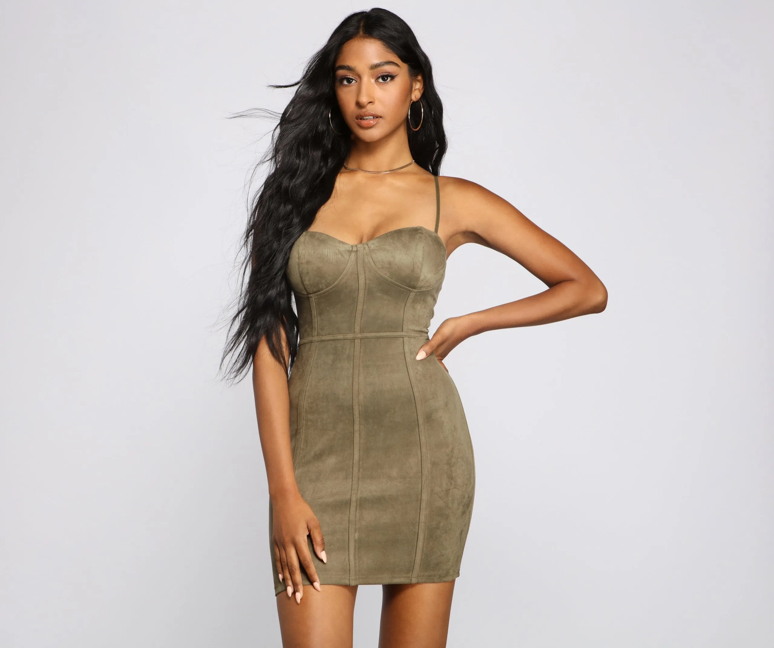 Elite Glam Faux Charming Suede Mini Dress