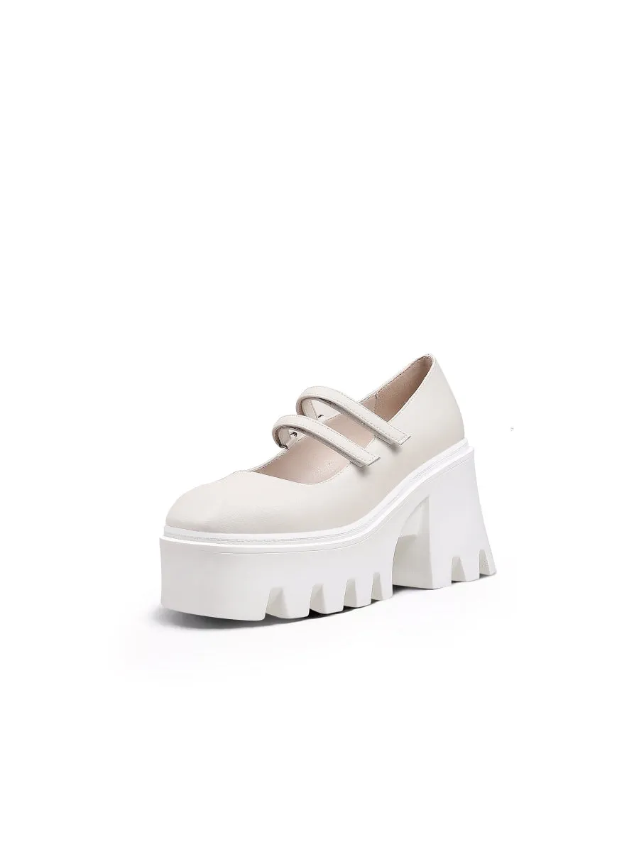 Filo Chunky Heel Ivory Leather Mary Jane
