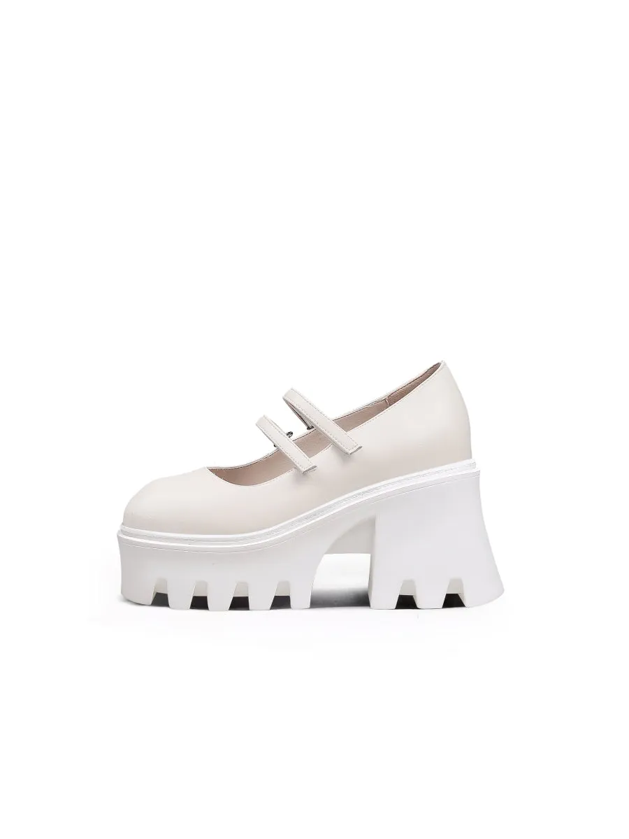 Filo Chunky Heel Ivory Leather Mary Jane