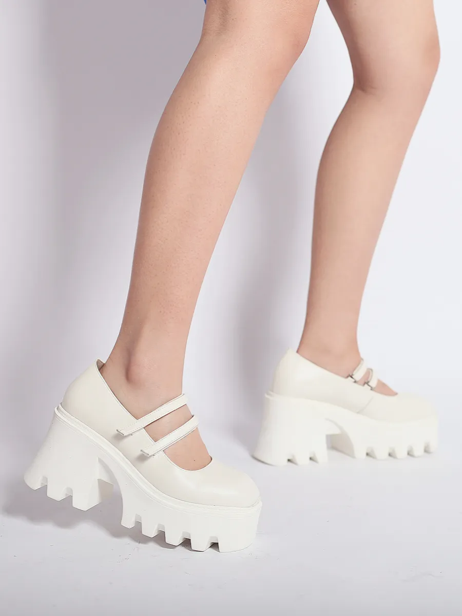 Filo Chunky Heel Ivory Leather Mary Jane
