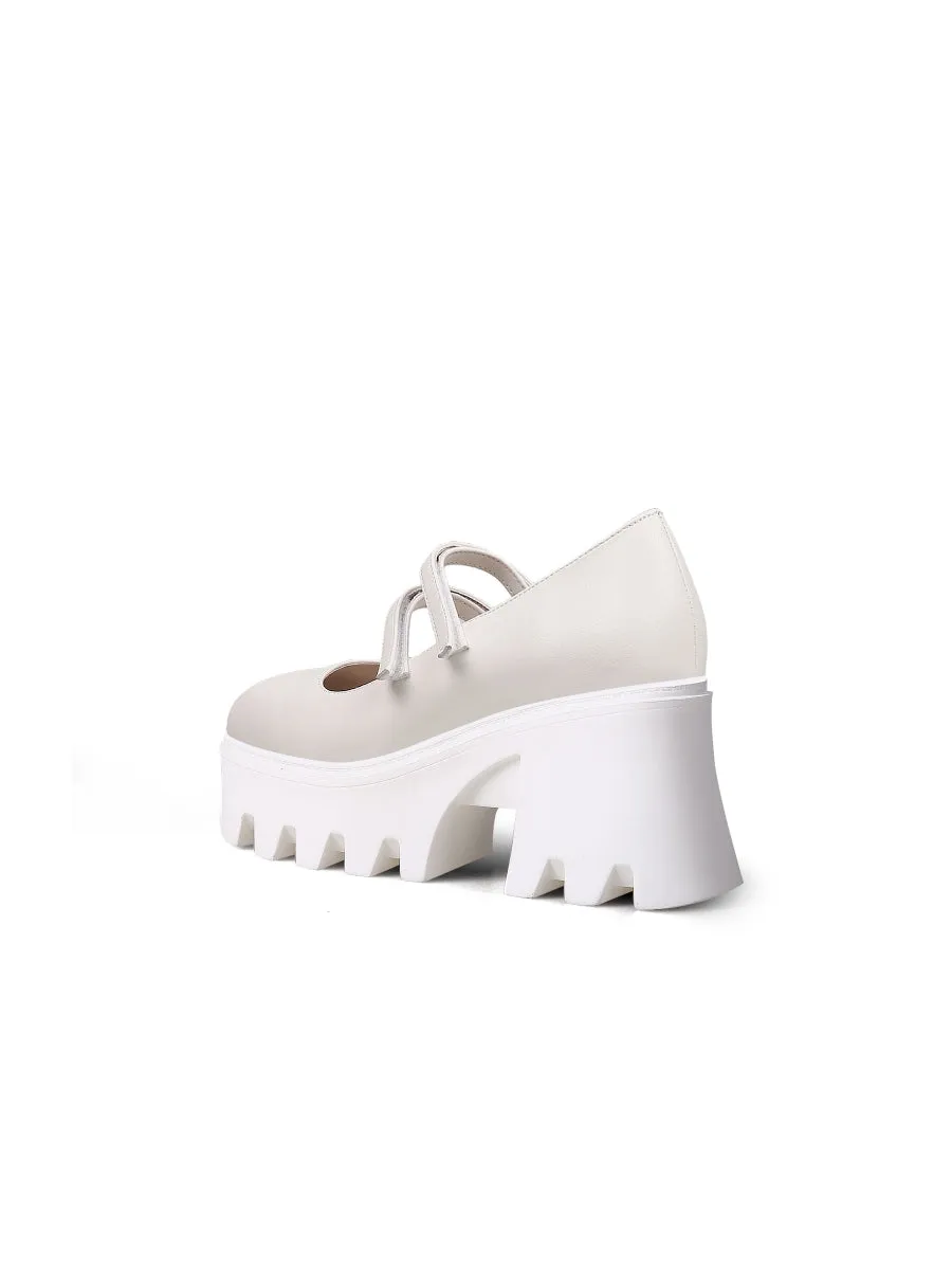 Filo Chunky Heel Ivory Leather Mary Jane