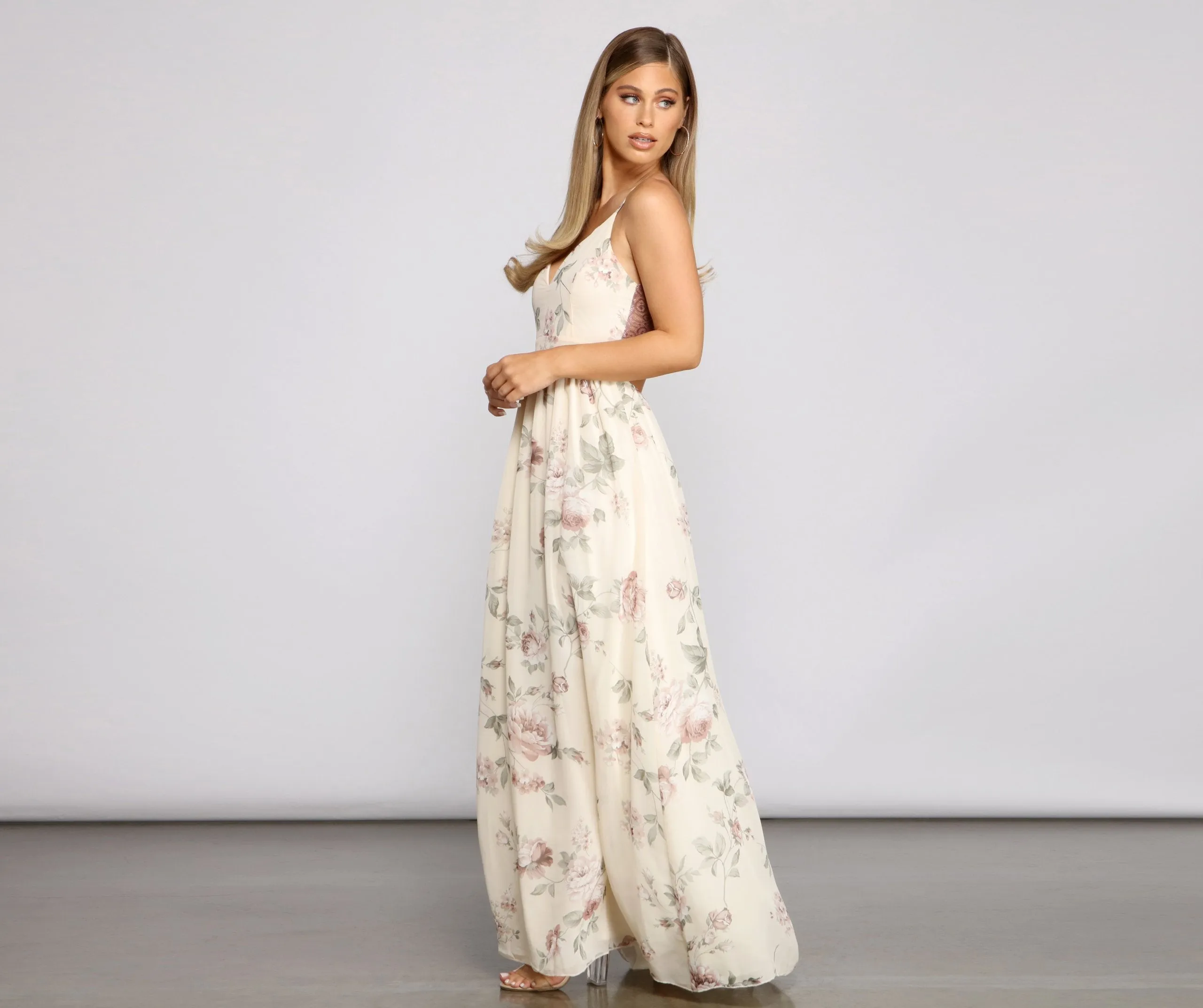 Floral Romance Stylish Chiffon Maxi Dress