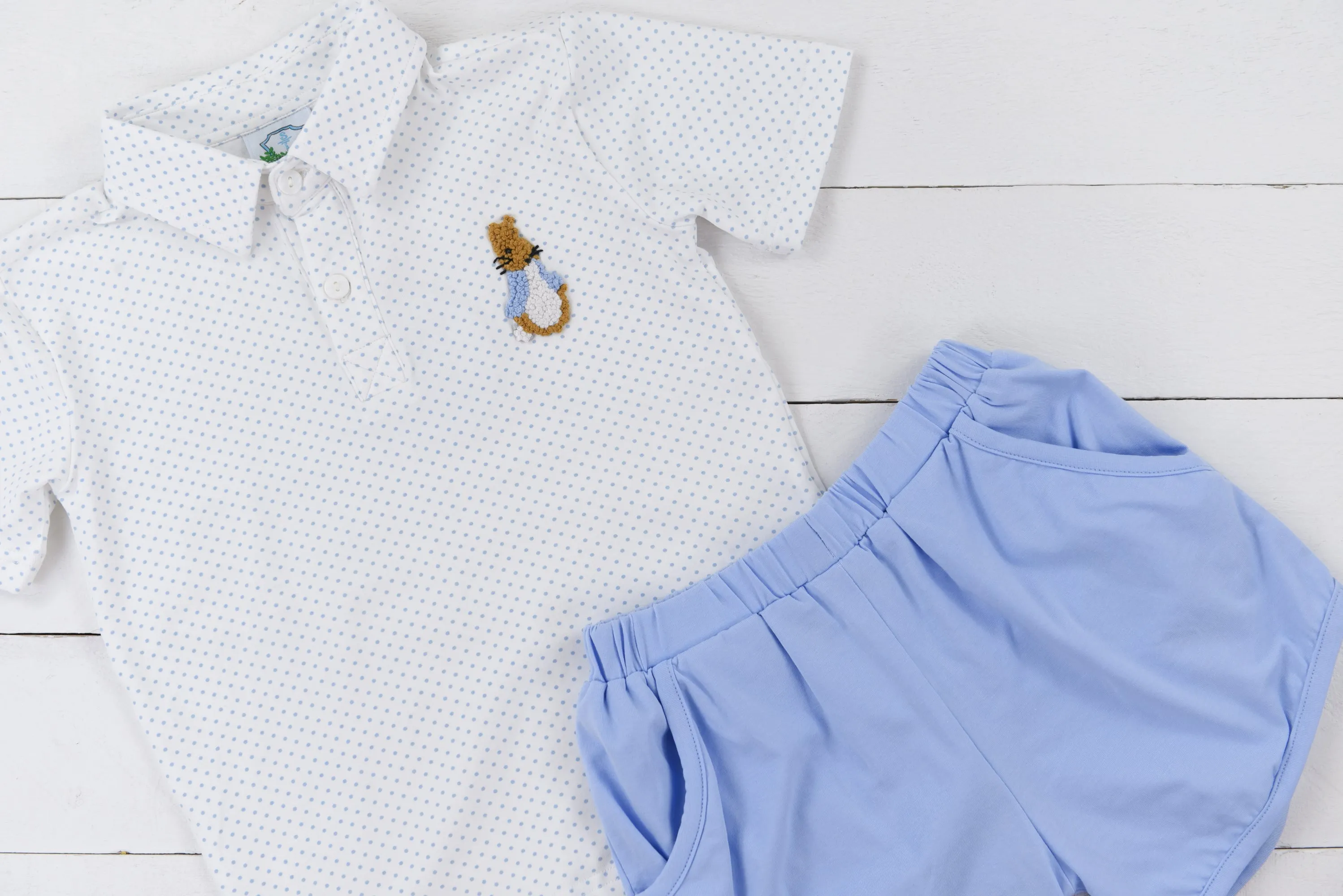 French Knot Blue Rabbit Polo Set