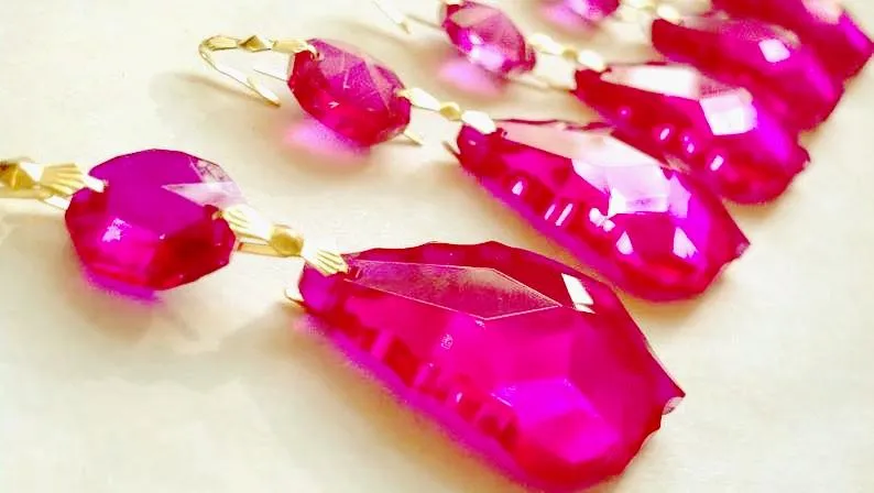 Fuchsia Pink French Cut Chandelier Crystals Pack of 5 Ornaments