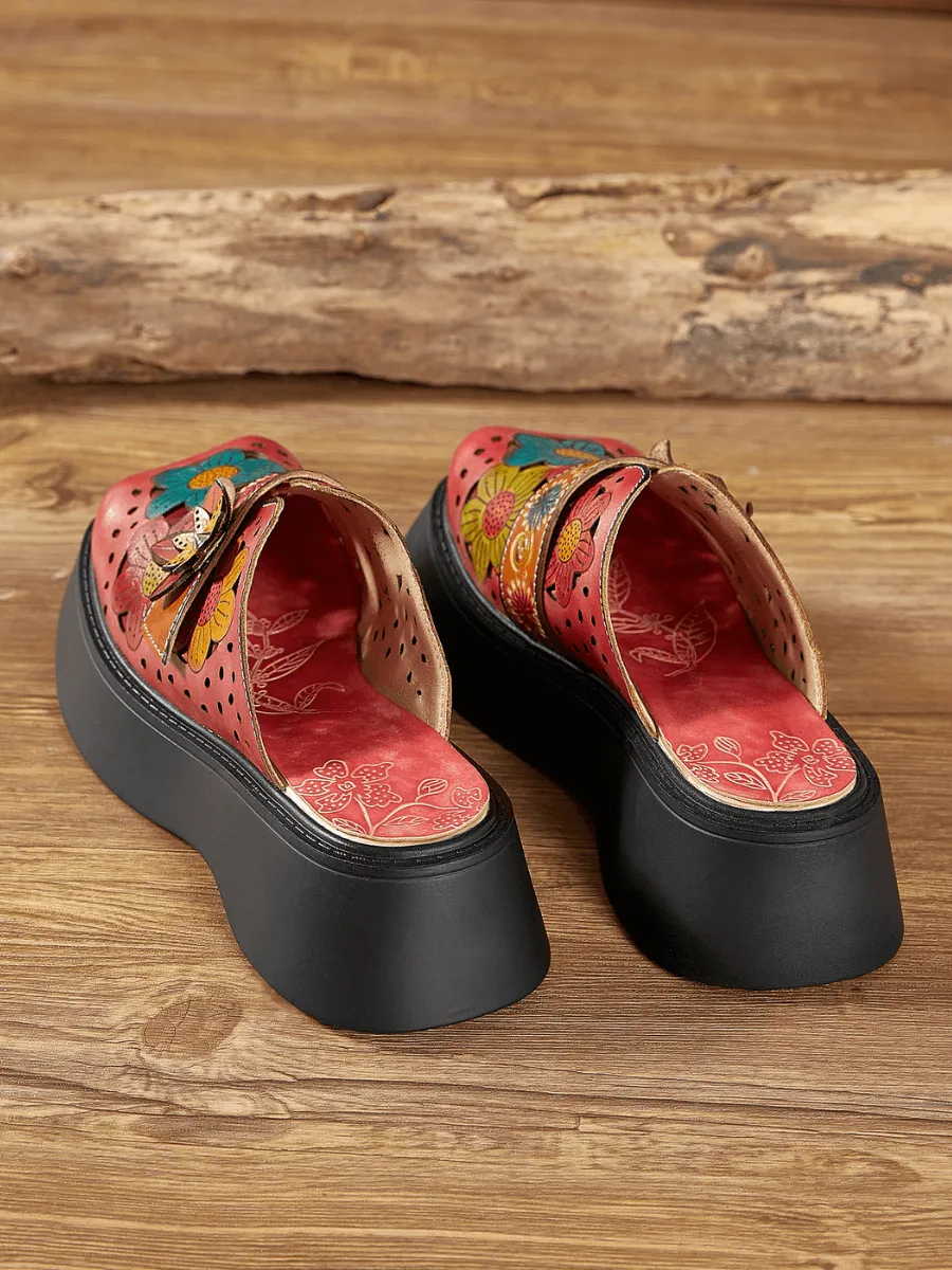 Geometry Perforated Red Leather Mule