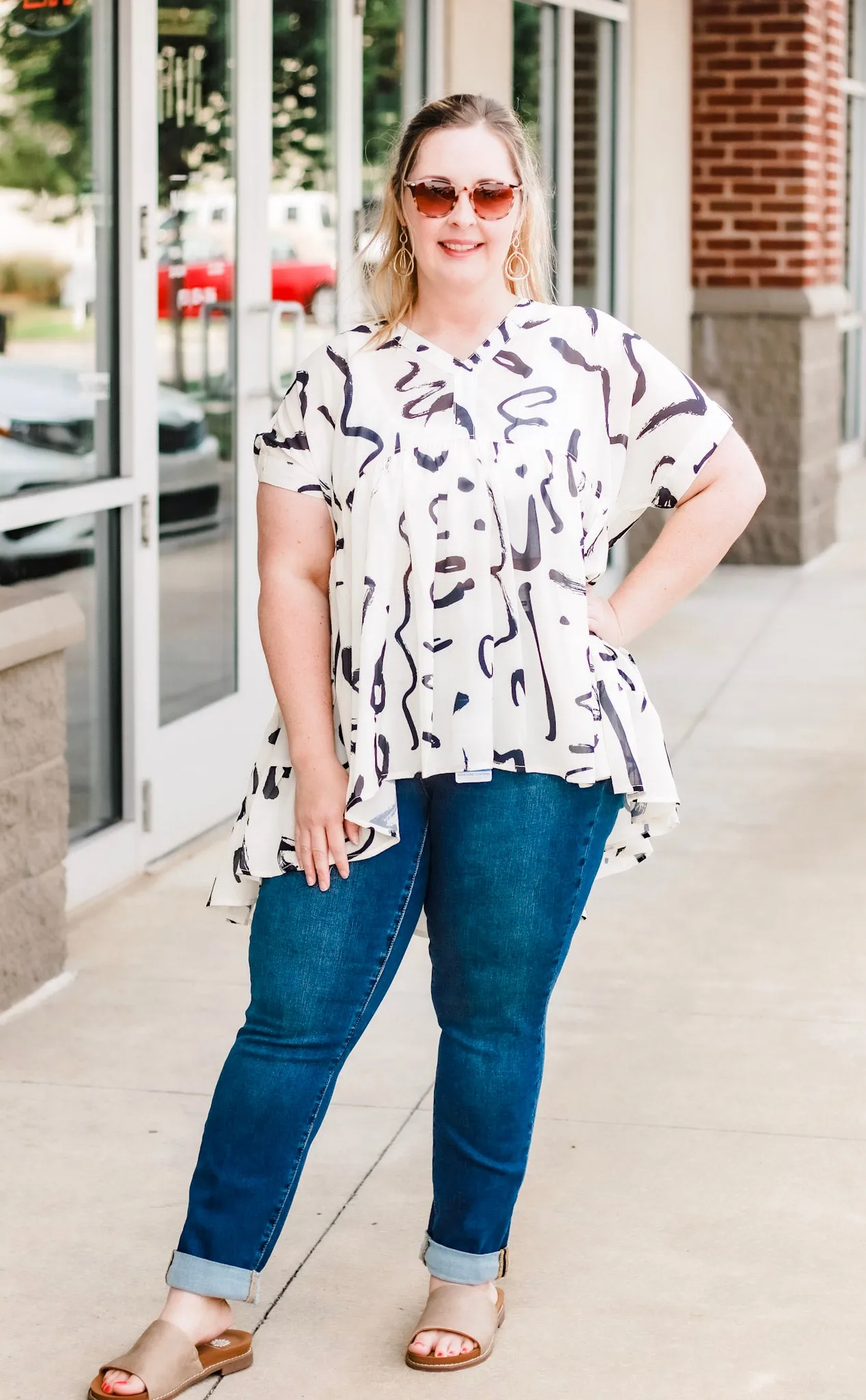 Girls Just Wanna Have Fun Geometric Print Top
