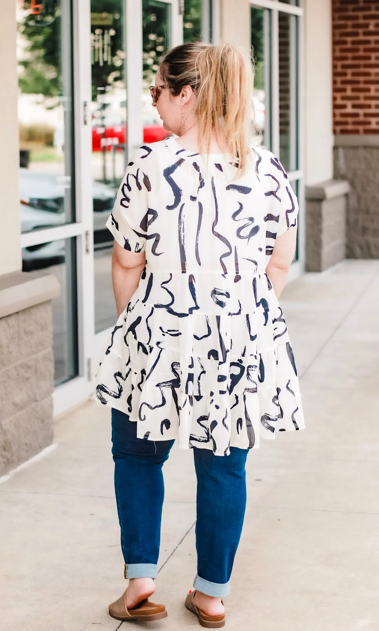 Girls Just Wanna Have Fun Geometric Print Top