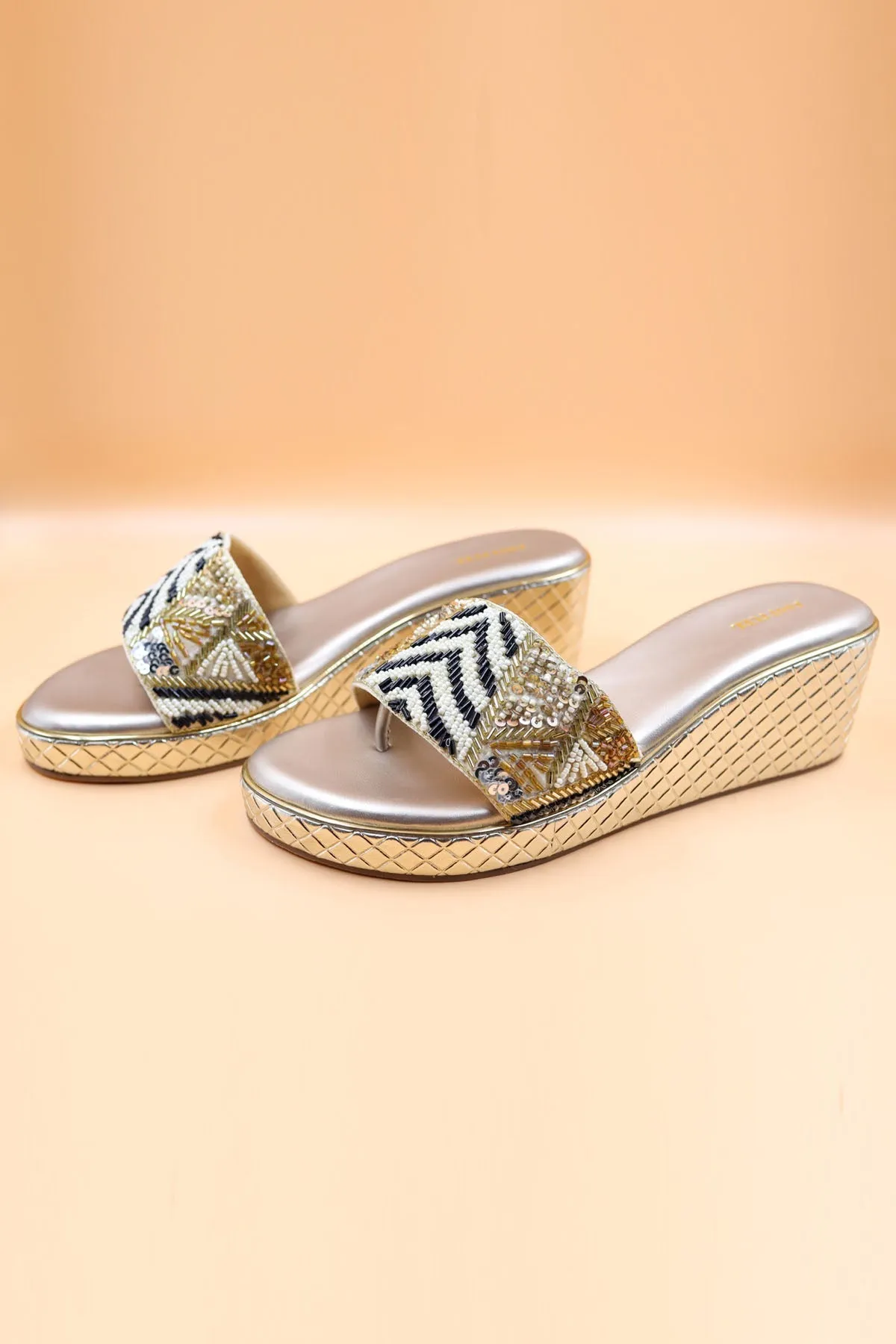 Gold Bead Embroidered Wedges