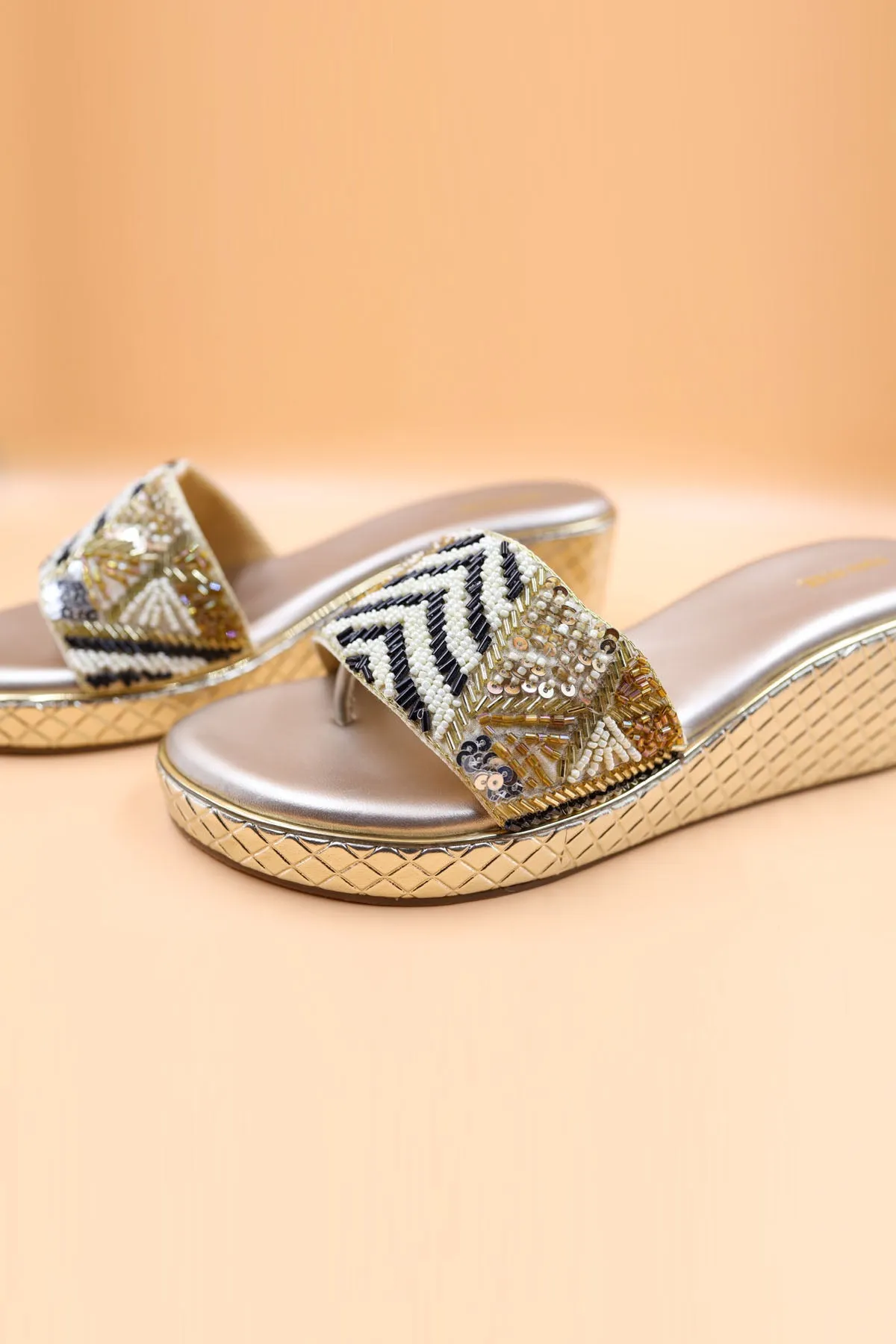 Gold Bead Embroidered Wedges