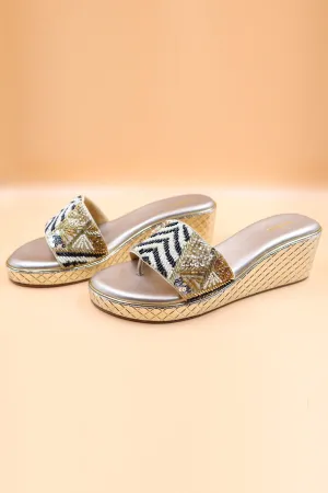 Gold Bead Embroidered Wedges