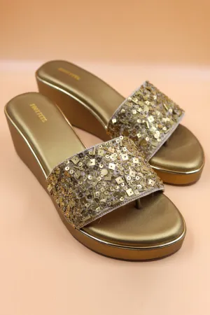 Gold Sequins Embroidered Wedges