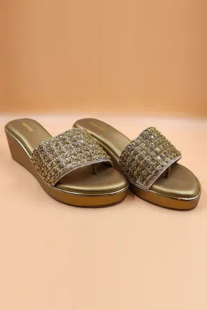 Gold Sequins Foil Work Wedges