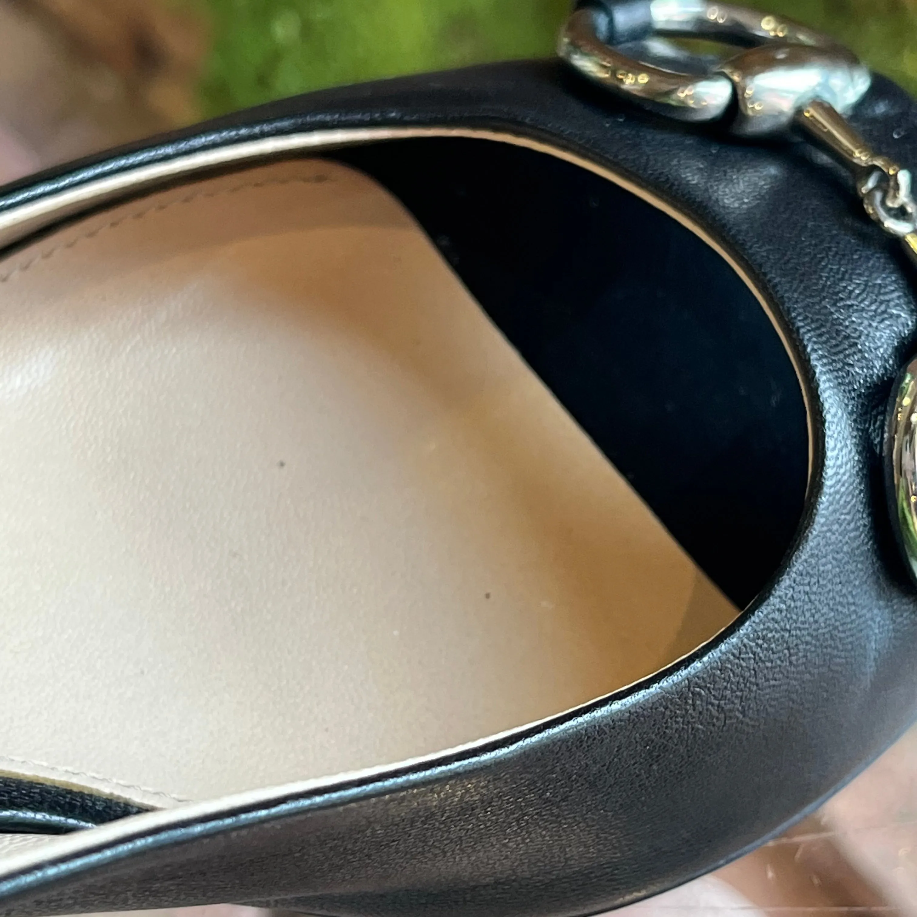 GUCCI Black Leather Horsebit Slingback Kitten Heels SZ37(7US)