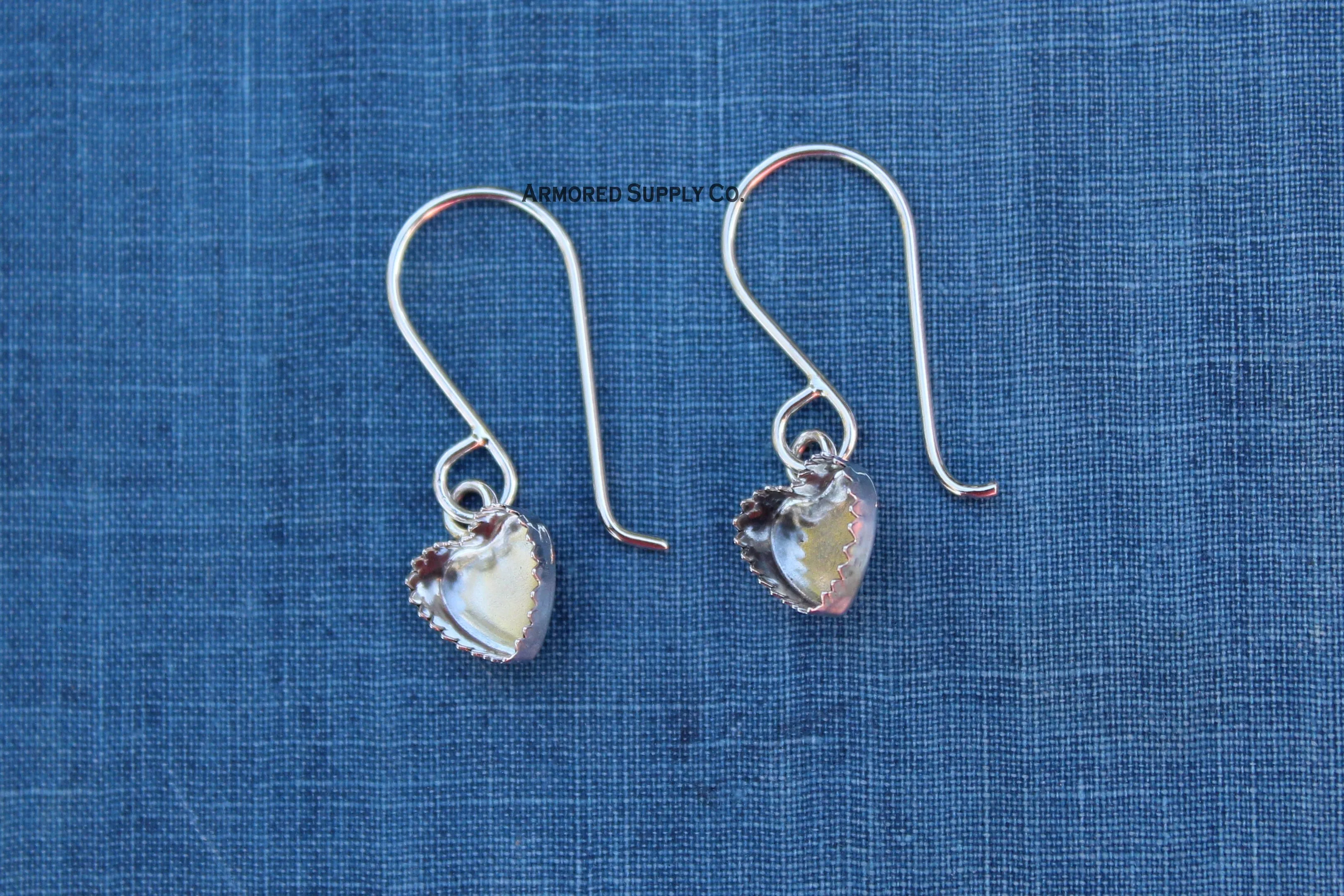 Heart Serrated Bezel Cup French Wire Earring Blanks