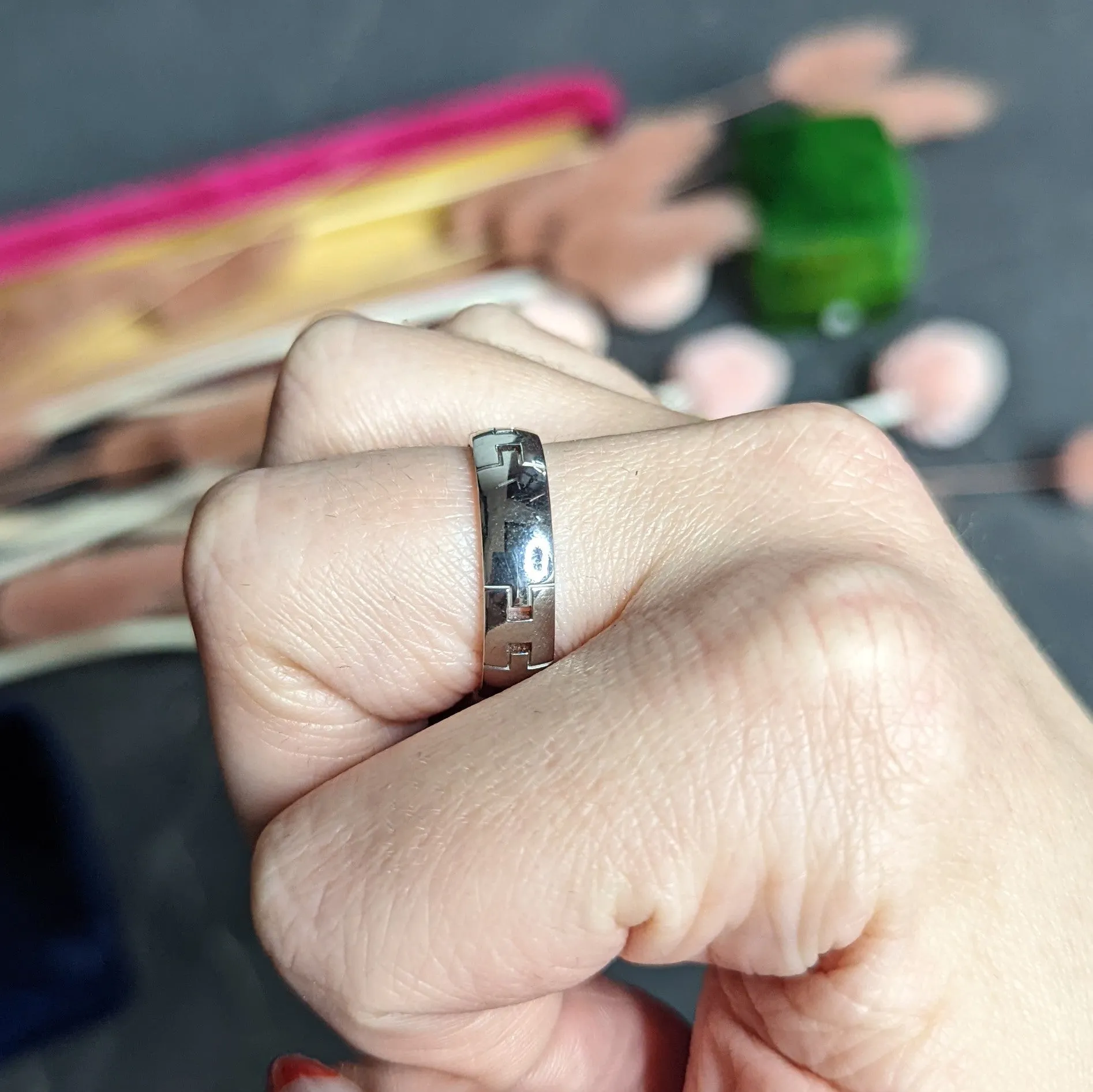 Hermes French 18 Karat White Gold Unisex H Band Ring